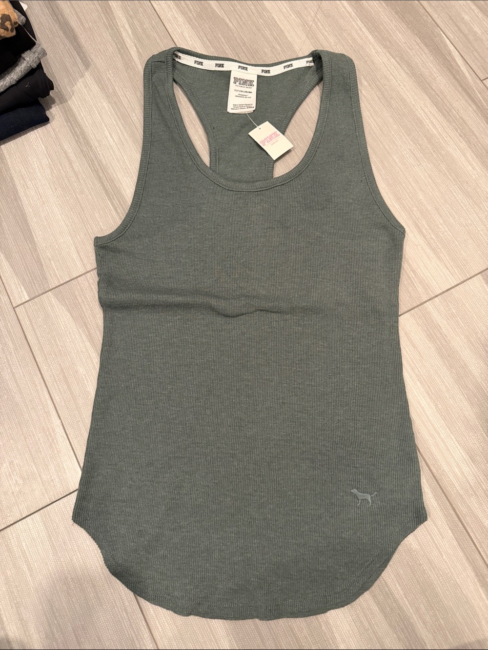 PINK Victoria's Secret Olive Green Ribbed Racerback Tank